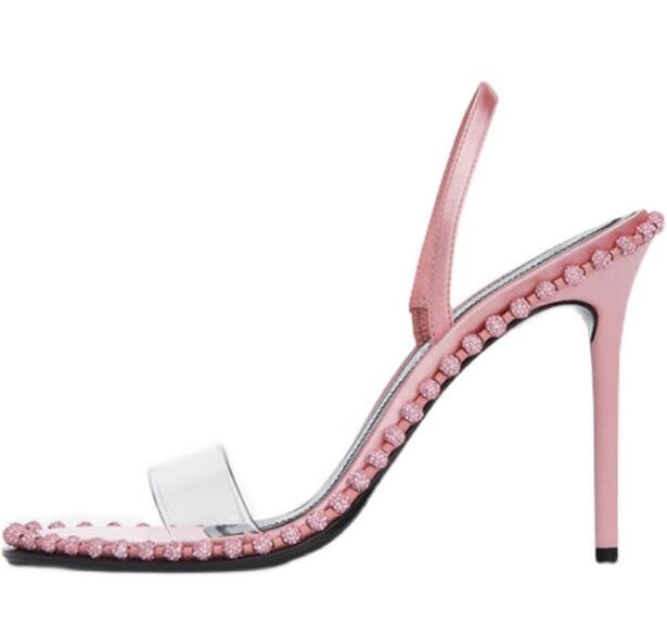 Clear Strap Heel - الصيف الفتيات الوردي أسود أبيض واضح