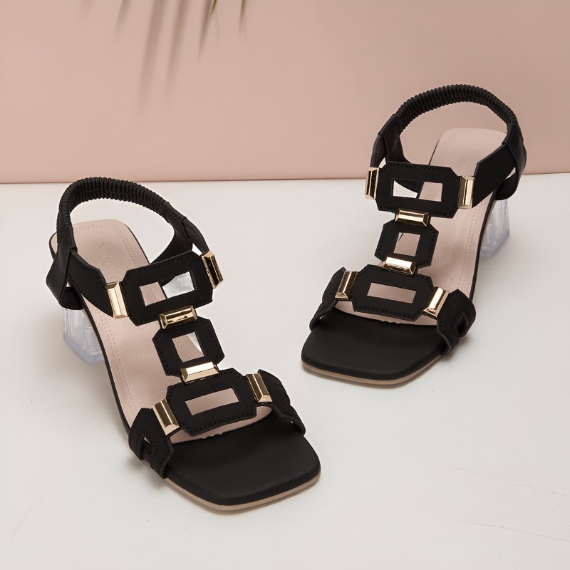 Clear Strap Heel - صنادل أنيقة بسيطة بكعب سميك للنساء