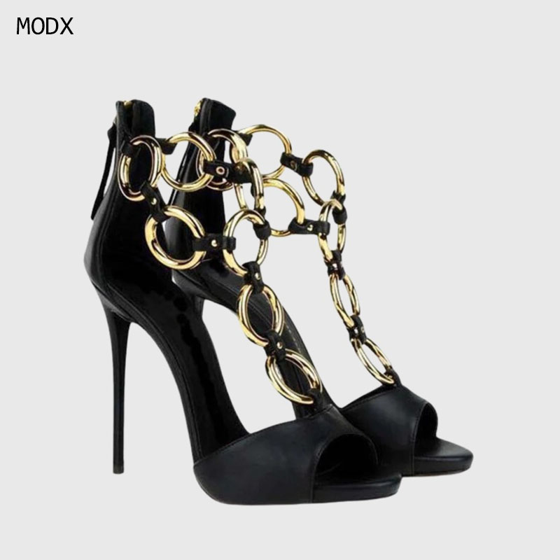 صنادل نسائية سوداء من الجلد مع - مراجعة Gold Chain Sandal وسعره