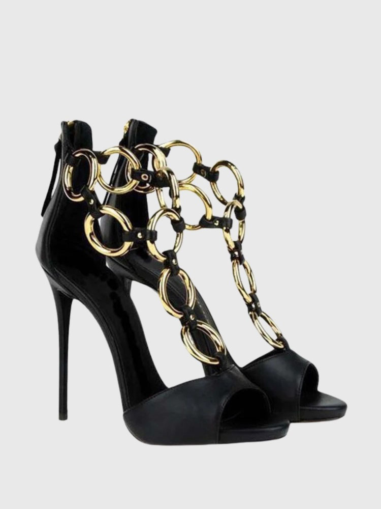 صنادل نسائية سوداء من الجلد مع - مراجعة Gold Chain Sandal وسعره