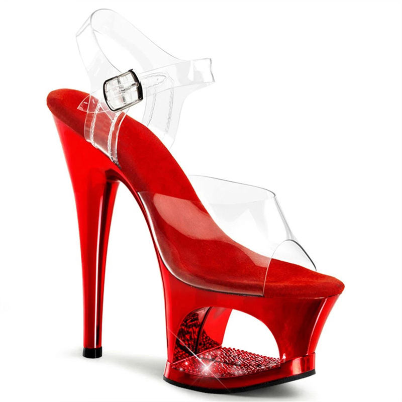 صنادل بكعب عالٍ وردي اللون مع  - مراجعة Clear Strap Heel وسعره