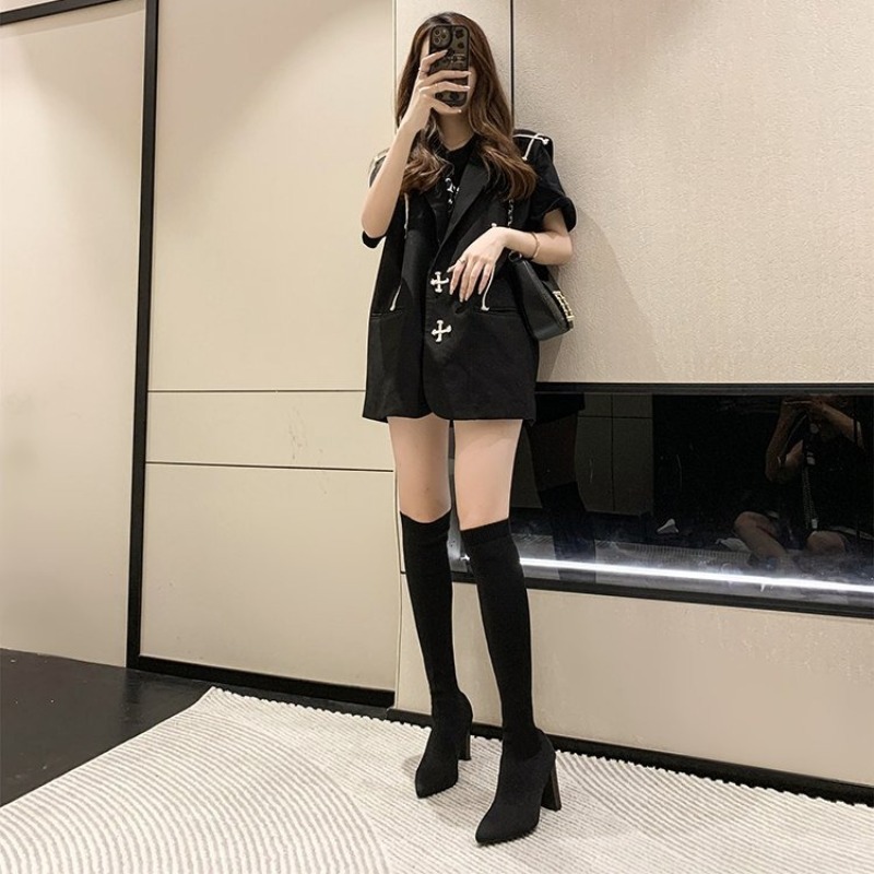 أحذية نسائية فوق الركبة بمقدمة - مراجعة Sock Boot Women وسعره