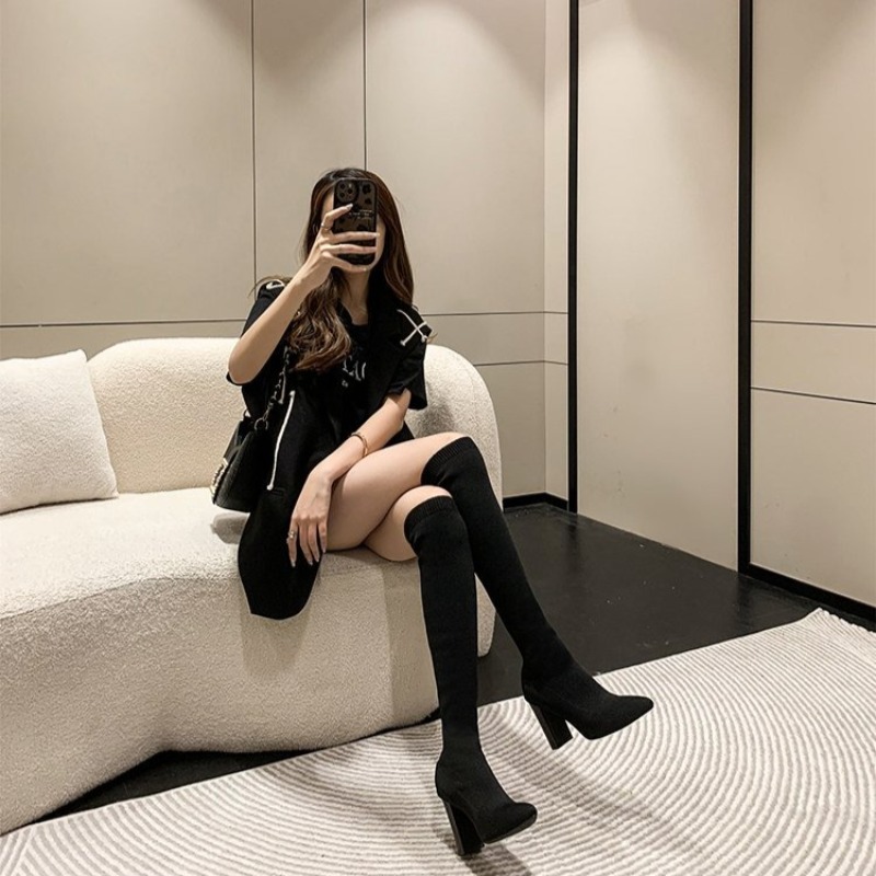 أحذية نسائية فوق الركبة بمقدمة - مراجعة Sock Boot Women وسعره
