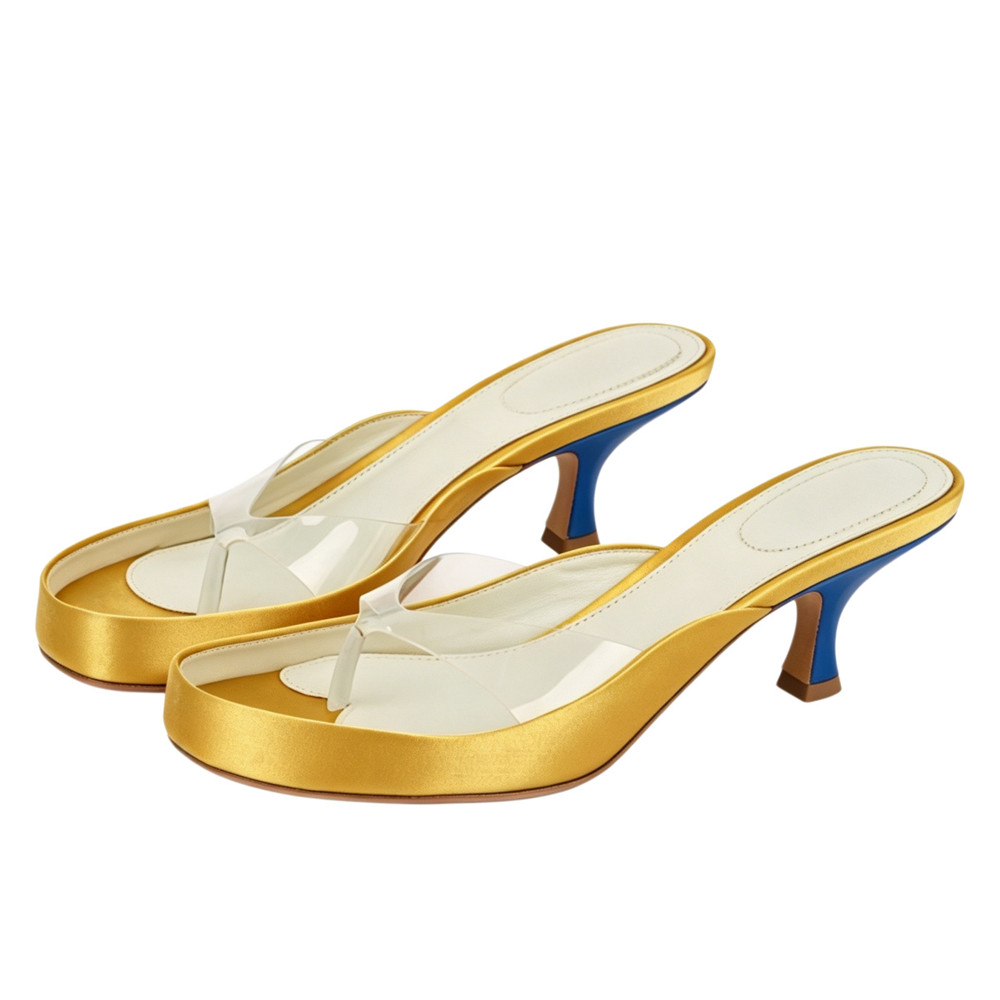 صنادل نسائية ذهبية من الساتان  - مراجعة Clear Strap Heel وسعره